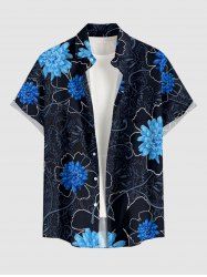 Chemise hawaïenne grande taille à imprimé floral, boutons et poches pour homme - Noir 4XL