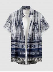 Chemise hawaïenne grande taille pour homme, à motifs floraux ethniques et imprimé tribal, avec boutons et poche. - Bleu profond 4XL