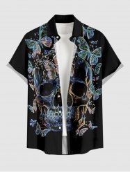 Chemise hawaïenne grande taille pour homme, à imprimé papillons et têtes de mort, boutons et poche. - Noir 4XL