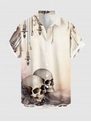 Ombre Skulls Print Button Pocket Shirt For Men -  