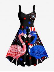 Flamingo Patriotic American Flag Print Hawaii A Line Dress -  