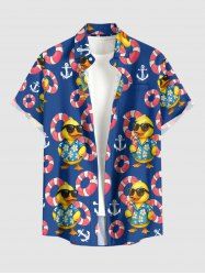 Swimming Ring Anchor Print Hawaii Button Pocket Shirt For Men -  