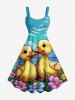 Ensemble de plage hawaïen assorti grande taille avec imprimé canard et fleurs et ciel mignon pour couples - Bleu Ciel 