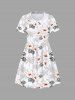 Ensemble mère-fille assorti grande taille imprimé cocotier et hibiscus, plage hawaïenne - Blanc 