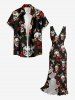Ensemble assorti pour couples avec imprimé têtes de mort, papillons et fleurs - Noir 