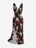 Ensemble assorti pour couples avec imprimé têtes de mort, papillons et fleurs - Noir 