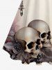 Ombre Skulls Print Button A Line Dress with Removable Belt -  