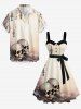 Ombre Skulls Print Button A Line Dress with Removable Belt -  