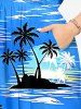 Tropical Leaf Hibiscus Flower Coconut Tree Sea Print Hawaii Split Pocket A Line Midi Dress - Bleu Ciel 4X
