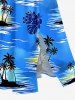 Tropical Leaf Hibiscus Flower Coconut Tree Sea Print Hawaii Split Pocket A Line Midi Dress - Bleu Ciel 4X