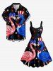 Flamingo Patriotic American Flag Print Hawaii A Line Dress -  