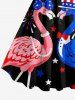 Flamingo Patriotic American Flag Print Hawaii A Line Dress -  