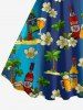 Coconut Tree Flower Beer Ombre Print Hawaii A Line Dress - Bleu profond XS