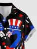 Flamingo Patriotic American Flag Print Hawaii Button Pocket Shirt For Men -  