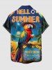 Parrot Seascape Print Hawaii Button Pocket Shirt For Men - Bleu profond 4XL