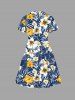Kid's Tropical Leaf Hibiscus Flower Print Hawaii Dress -  