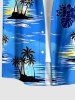 Tropical Leaf Hibiscus Flower Coconut Tree Sea Print Hawaii Button Pocket Shirt For Men -  