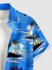 Tropical Leaf Hibiscus Flower Coconut Tree Sea Print Hawaii Button Pocket Shirt For Men -  