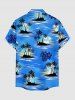 Tropical Leaf Hibiscus Flower Coconut Tree Sea Print Hawaii Button Pocket Shirt For Men -  