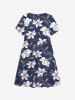 Kid's Flower Leaf Branch Print Hawaii Dress -  