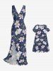 Kid's Flower Leaf Branch Print Hawaii Dress -  