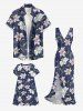Kid's Flower Leaf Branch Print Hawaii Dress -  