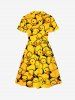 Kid's Cute Duck Print Hawaii Button Dress -  