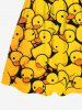 Kid's Cute Duck Print Hawaii Button Dress -  