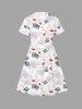 Kid's Coconut Tree Hibiscus Flower Leaf Print Hawaii Button Dress -  