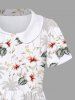 Kid's Coconut Tree Hibiscus Flower Leaf Print Hawaii Button Dress -  