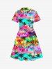 Kid's Coconut Tree Ombre Print Hawaii Button Dress -  