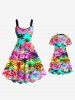 Kid's Coconut Tree Ombre Print Hawaii Button Dress -  