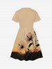 Kid's Hibiscus Flower Sunset Print Hawaii Dress -  