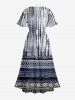 Ethnic Floral Pattern Tribal Print Split Hawaii Midi Dress -  