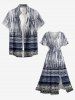 Ethnic Floral Pattern Tribal Print Split Hawaii Midi Dress -  