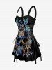 Skull Butterfly Print Lace Up Hawaii Tank Dress -  