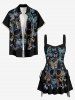 Skull Butterfly Print Lace Up Hawaii Tank Dress -  