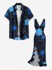 Robe hawaïenne à imprimé floral, volants et fente cache-cœur - Noir XL