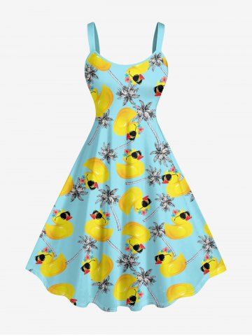 Robe débardeur hawaïenne grande taille à imprimé canard et cocotier - TURQUOISE - 5X