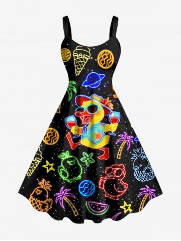 Robe débardeur hawaïenne grande taille à imprimé galaxie, étoiles, cocotiers, canards et pastèque - BLACK - 5X