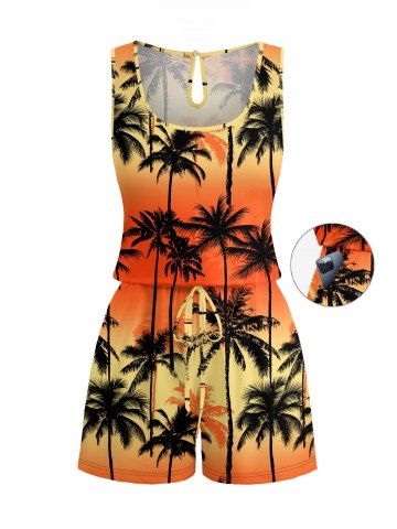 Combinaison hawaïenne grande taille à imprimé ombré de cocotiers et ceinture - ORANGE - L