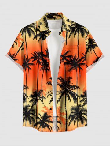 Chemise hawaïenne grande taille pour homme, imprimé ombré cocotier, boutons et poche. - ORANGE - 5XL