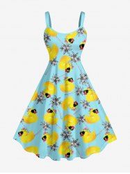 Robe débardeur hawaïenne grande taille à imprimé canard et cocotier - Turquoise 6X