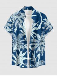Chemise hawaïenne grande taille à imprimé cocotiers, boutons et poches pour homme - Paon Bleu 4XL