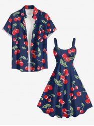 Cherry Print Matching Hawaii Beach Outfit For Couples - Cadetblue 