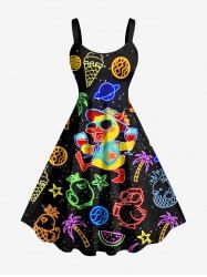 Robe débardeur hawaïenne grande taille à imprimé galaxie, étoiles, cocotiers, canards et pastèque - Noir XXS