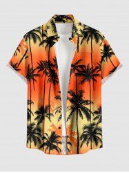 Chemise hawaïenne grande taille pour homme, imprimé ombré cocotier, boutons et poche. - Orange 4XL