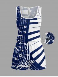 barboteuse à poches et cordon de serrage imprimée avec symboles musicaux de piano, grande taille, style hawaïen - Bleu profond 4X
