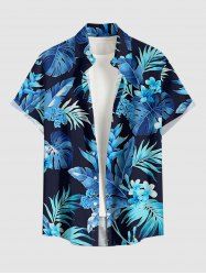 Tropical Leaf Flower Print Hawaii Button Pocket Shirt For Men -  