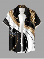 Two Tone Curve Print Hawaii Button Pocket Shirt For Men -  